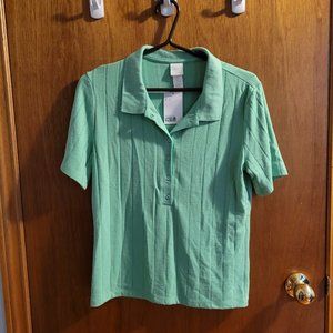 BNWT H&M light green striped polo collared t-shirt L